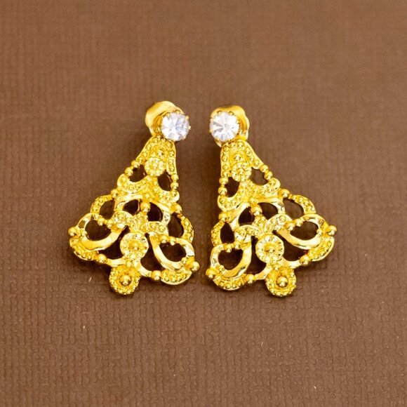 Vintage Baroque Abstract Christmas Tree Gold Tone Dangle Earrings by Avon - U23 - Picture 1 of 2